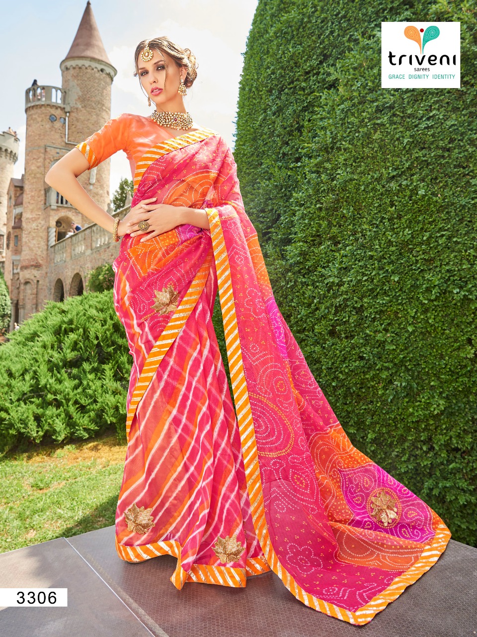 Triveni rang varsha chiffon printed daily wear sarees exporter