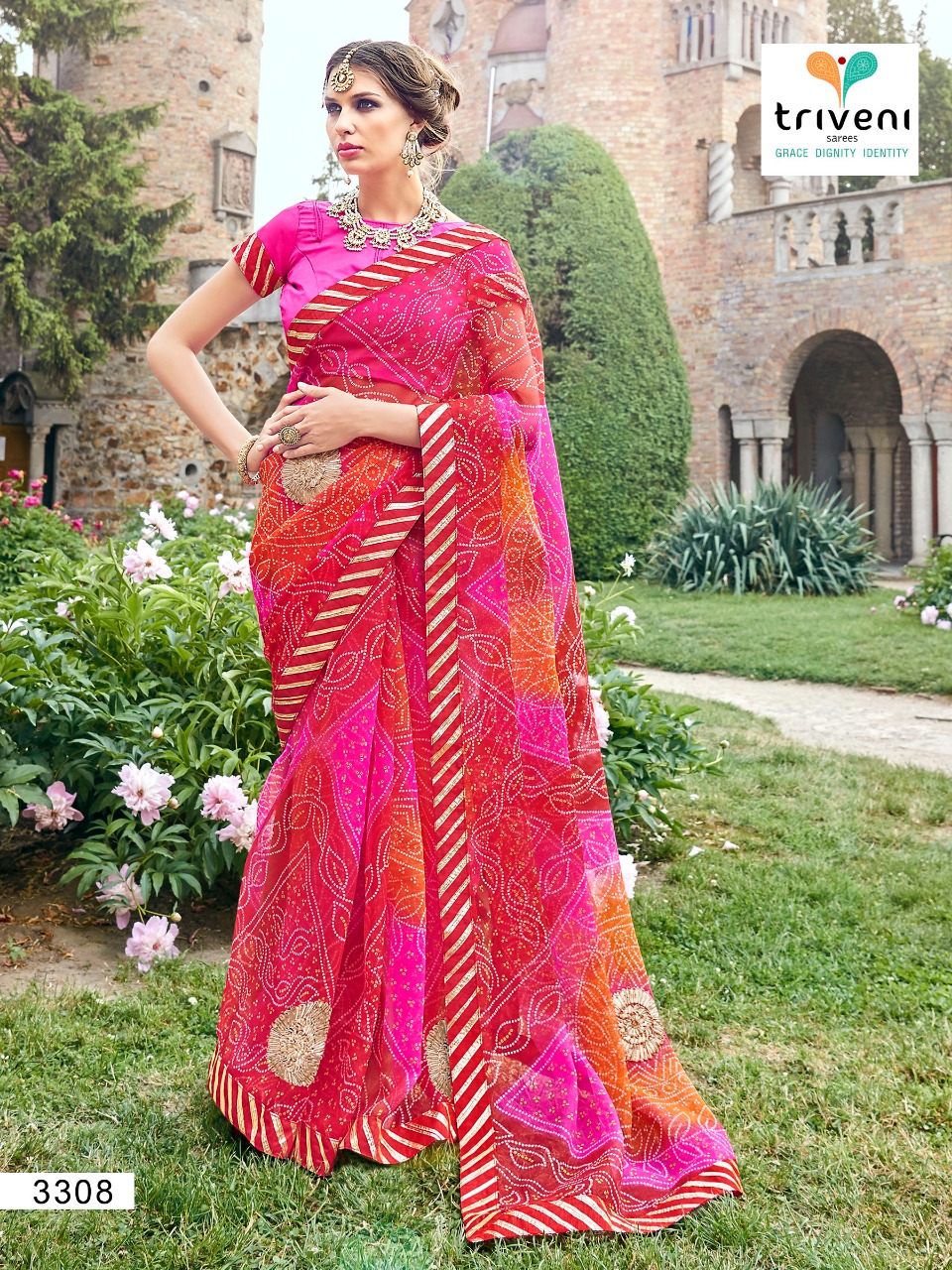 Triveni rang varsha chiffon printed daily wear sarees exporter
