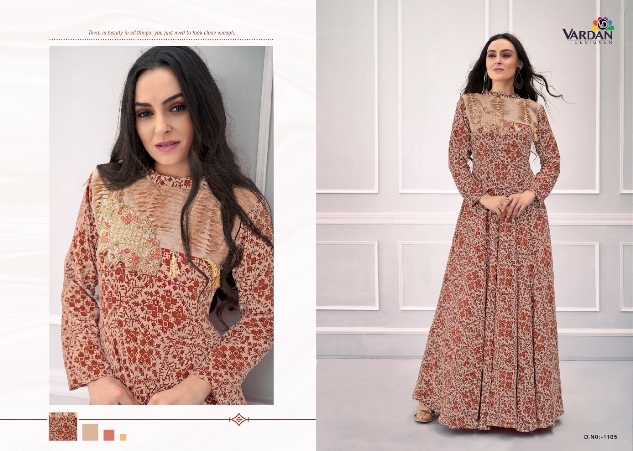 Vardan navya vol 13 rayon printed long gown style kurtis collection