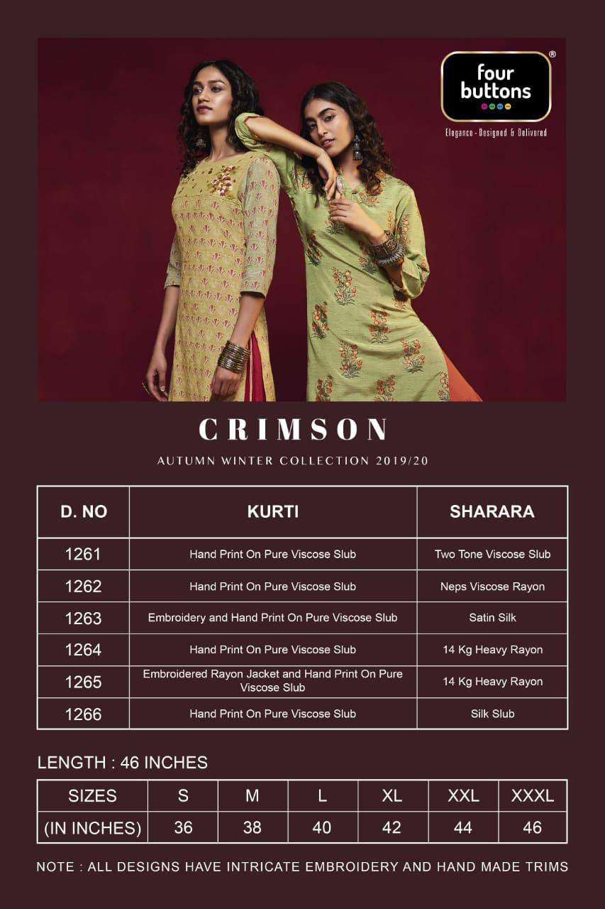 Four buttons crimson designer kurti with sharara collection