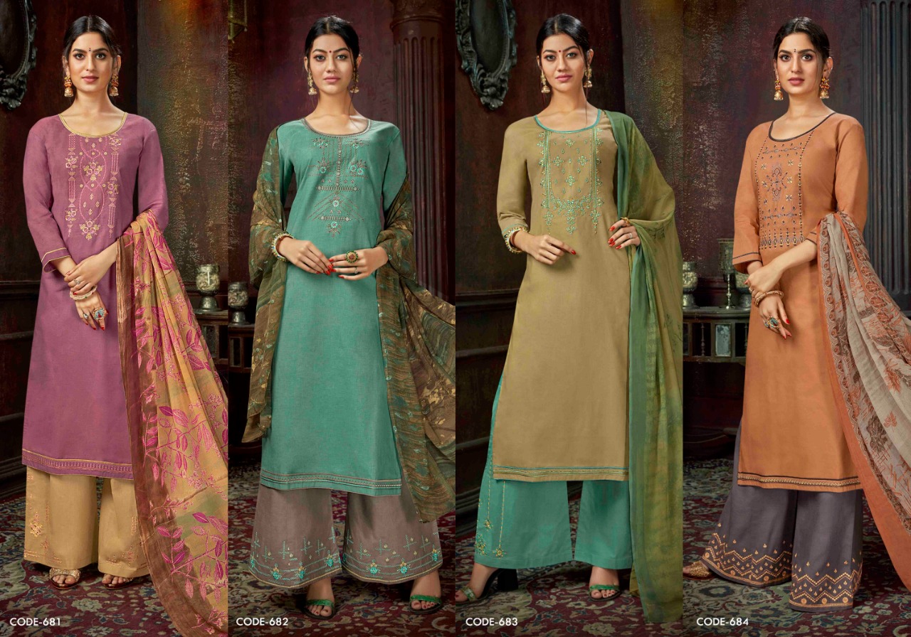 Kalarang sun drop cotton embroidered salwar suit with plazzo at wholesale rate
