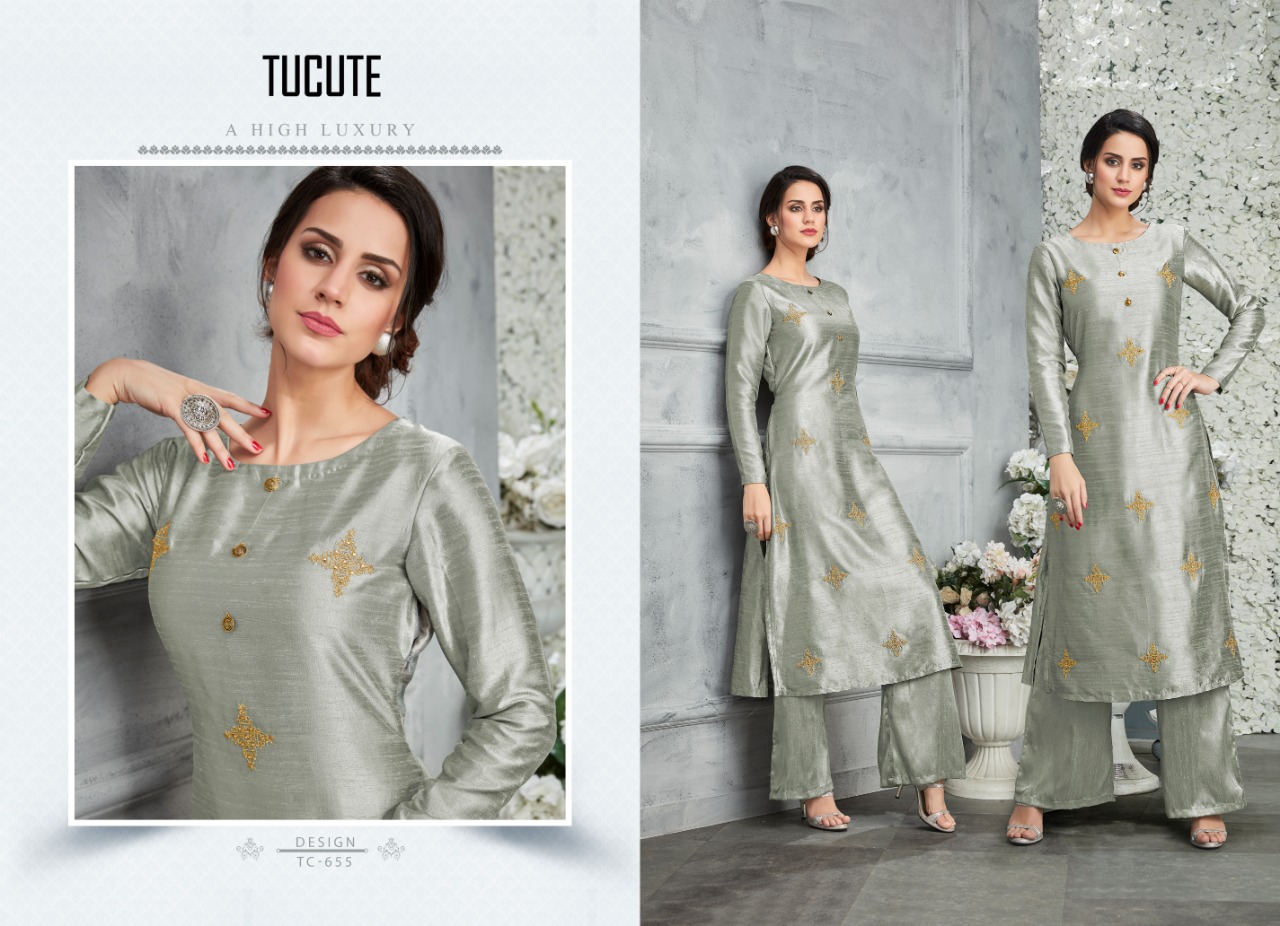 Karma trendz tucute 648 series party wear silk kurties with plazzo collection