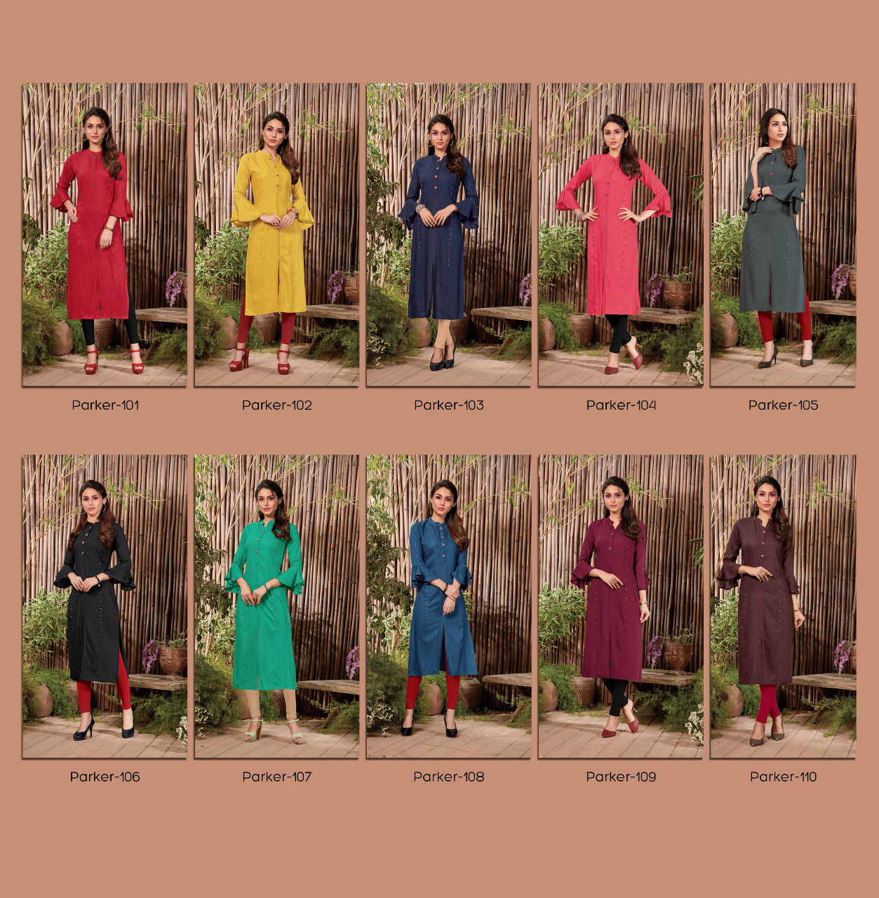 Rangmaya parker designer long straight rayon kurties collection