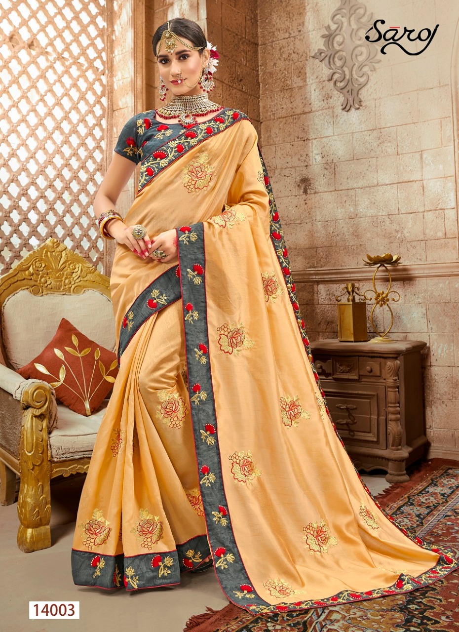 Saroj aastha heavy embroidered work party wear sarees collection