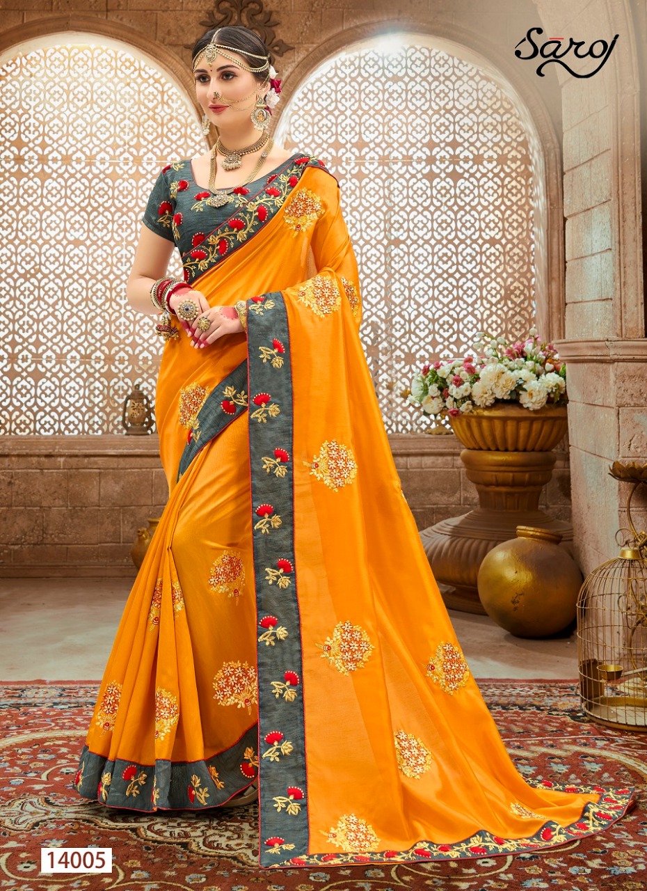 Saroj aastha heavy embroidered work party wear sarees collection