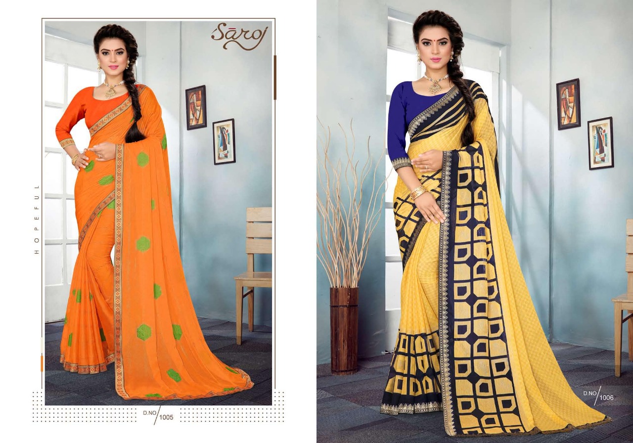 Saroj nargis chiffon printed beautiful colours sarees exporter