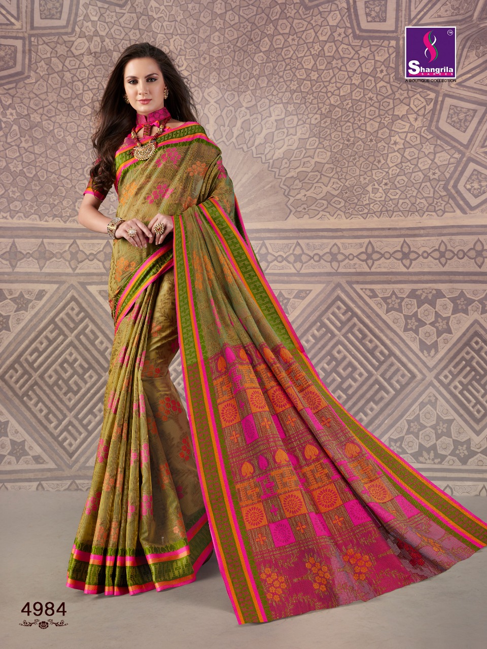 Shangrila mishka cotton printed designer sarees exporter