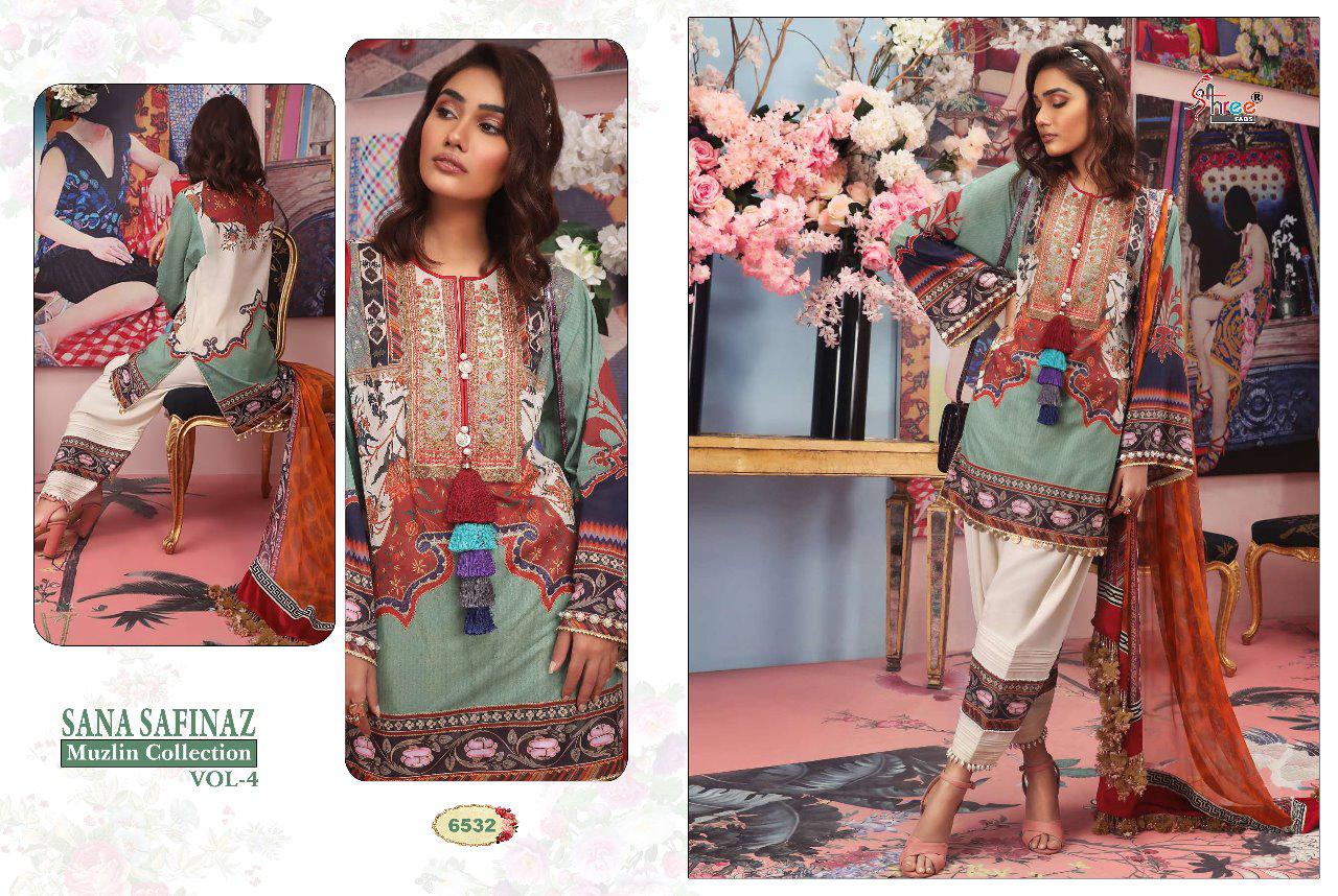 Shree fabs sana safinaz muslin vol 4 karachi printed cotton suits collection