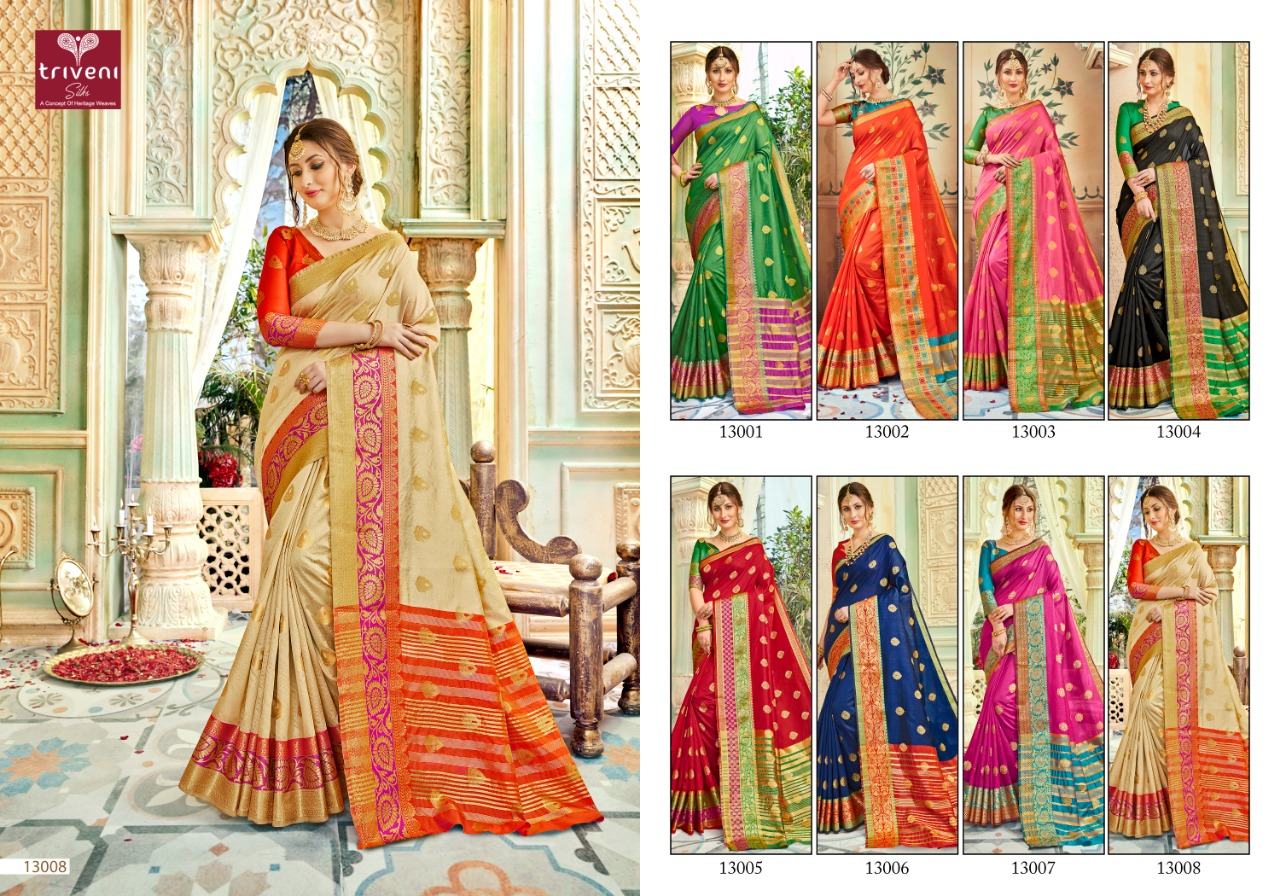 Triveni barghavi fancy printed silk sarees exporter