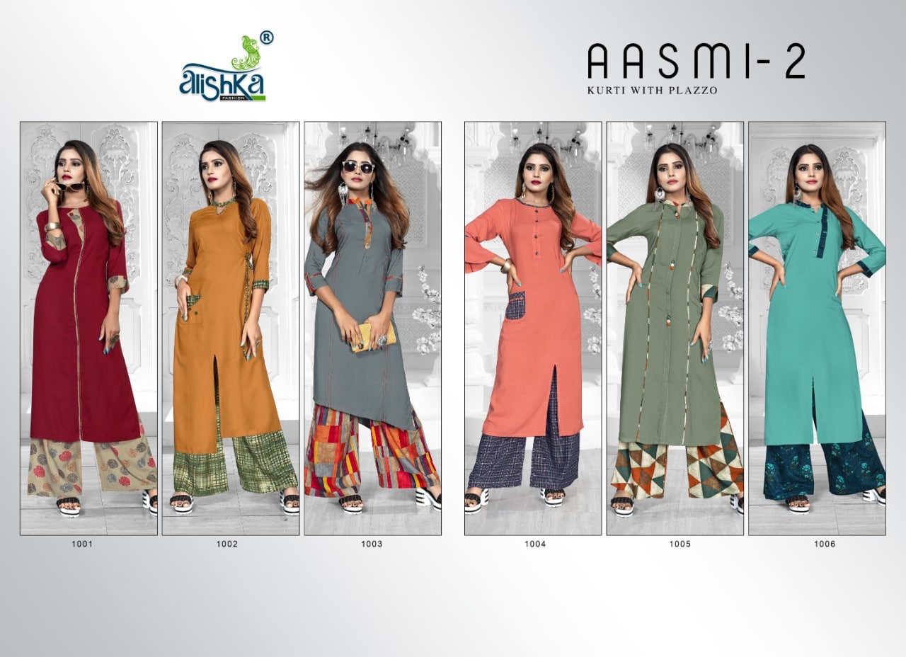 Alishka fashion aasmi vol 2 kurti with plazzo ready to wear catalog