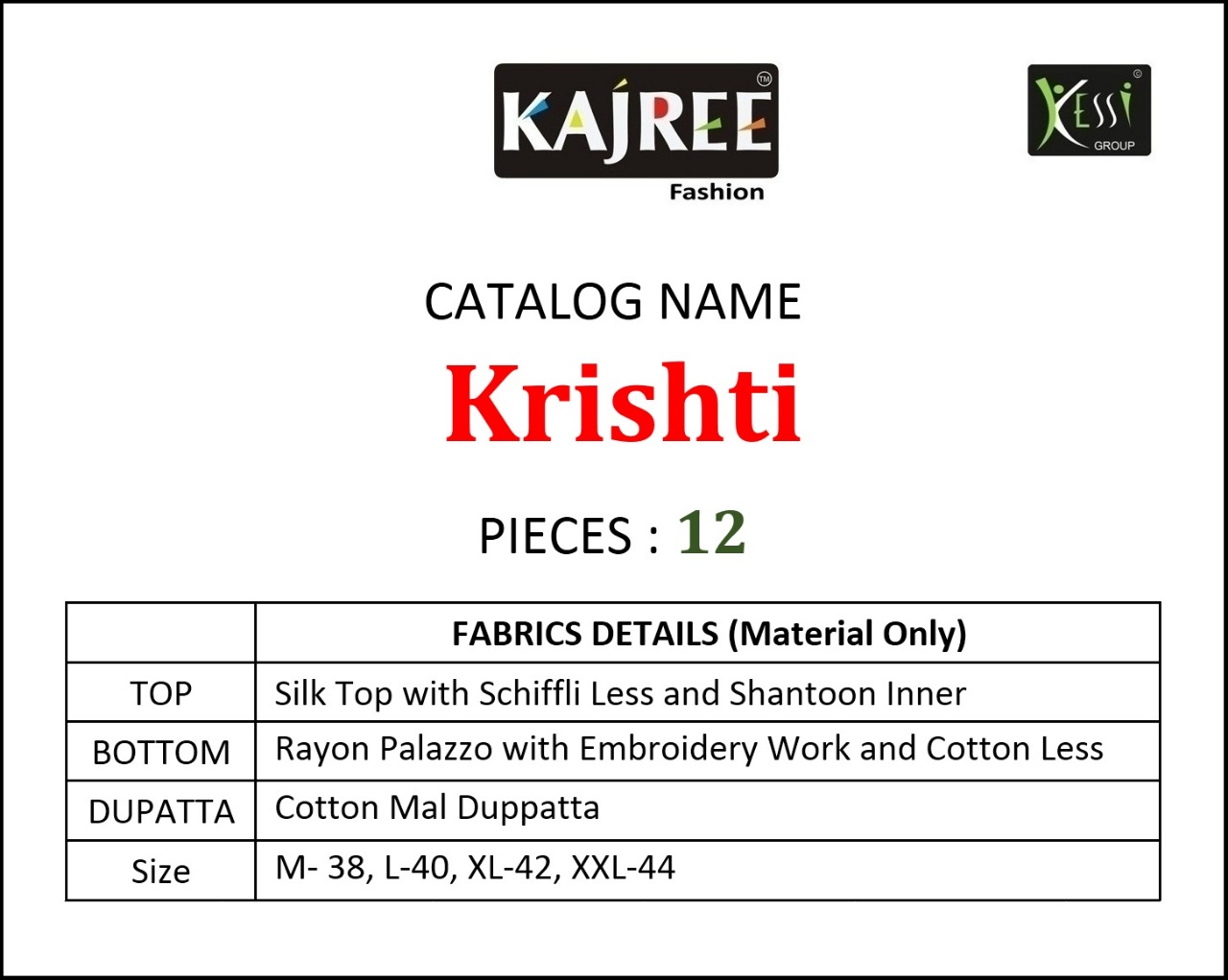 Kajree fashion krishti ready to wear kurti plazzo and dupatta collection