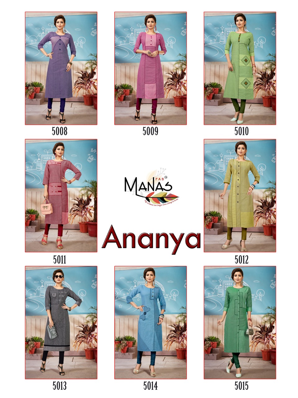 Manas ananya vol 2 cotton printed straight kurties wholesaler