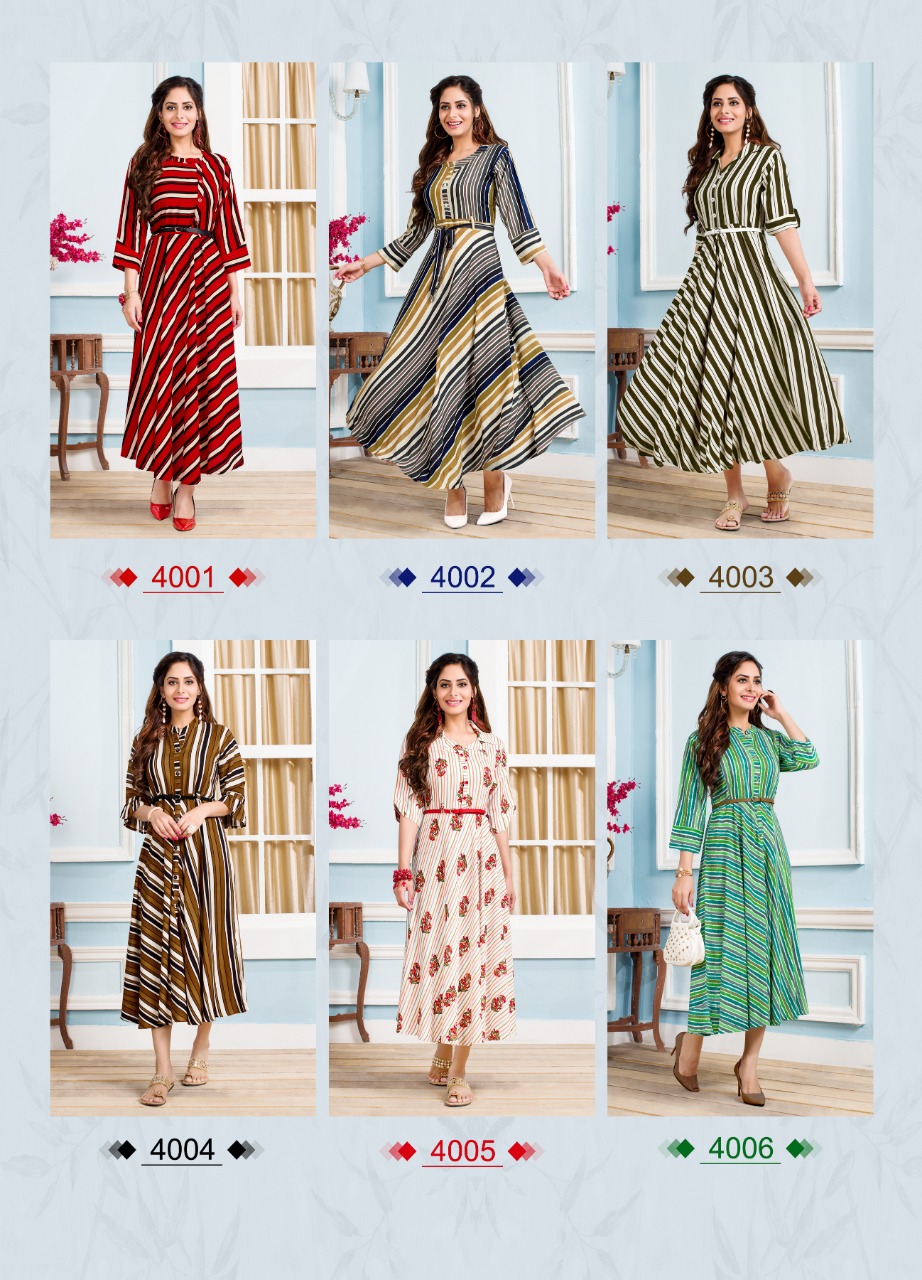 Stree smiley step 4 rayon printed anarkali gowns at wholesale rate