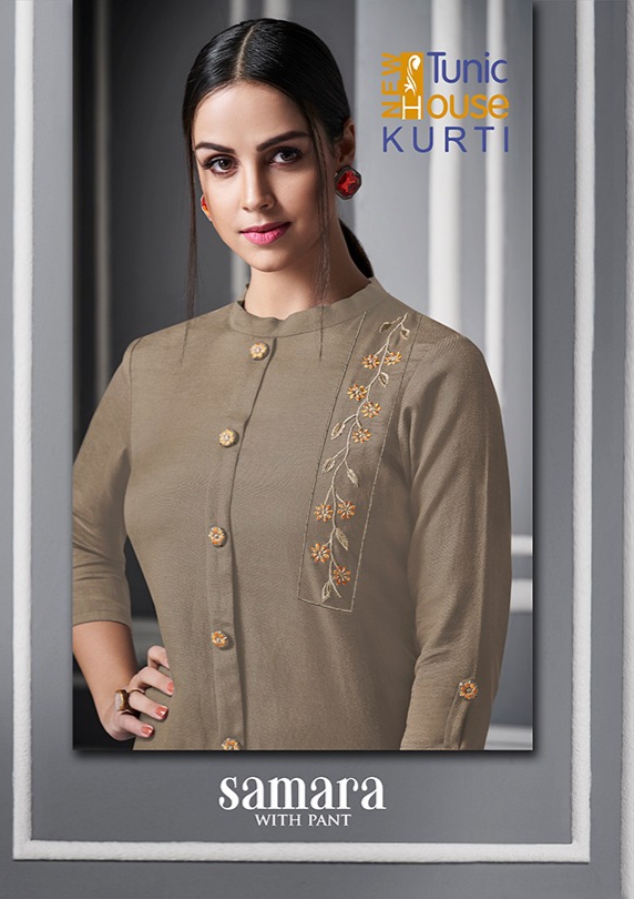 Tunic house samara with pant rayon embroidered kurti pant catalog