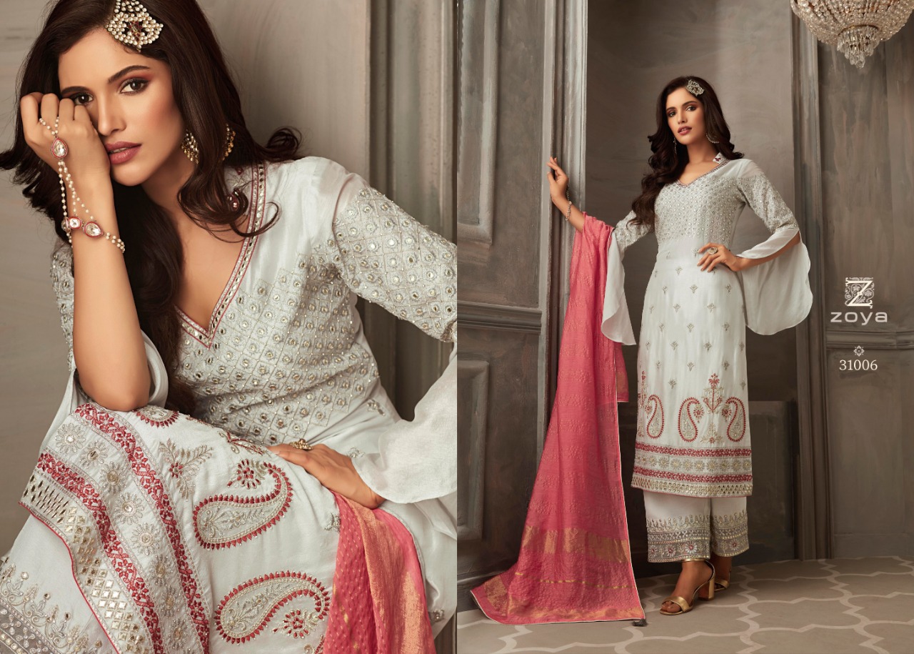 Zoya petals heavy embroidered party wear top with sharara catalog