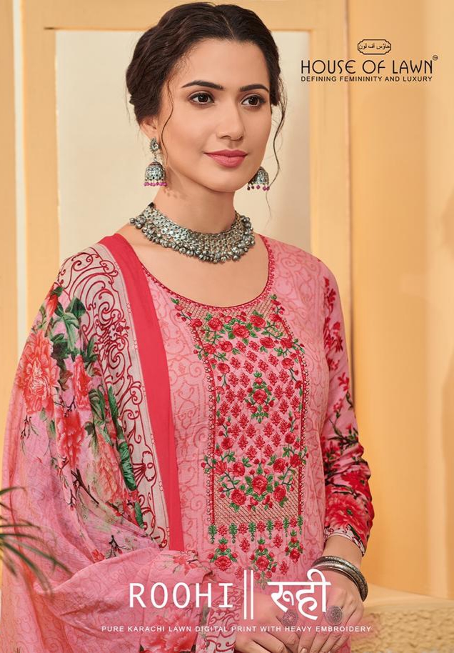 House of lawn roohi karachi lawn printed embroidered salwar suit Material
