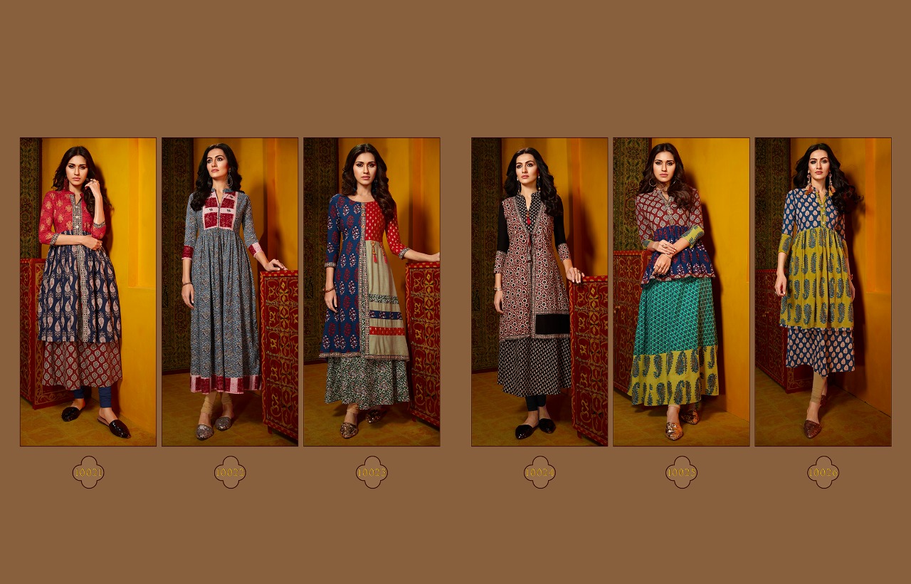 Kalaroop rajdhani cotton printed long kurti Gowns collection