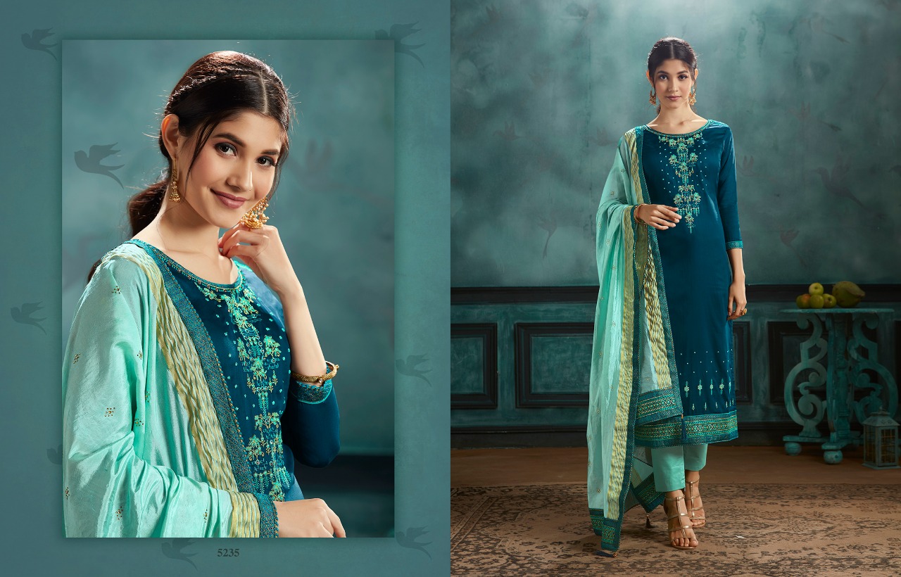Kessi Fabrics silk shine Exiquisite embroidery work Salwar suit