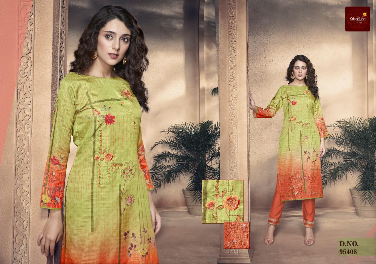 Krishriyaa elegance digital printed silk kurties with cotton pants collection