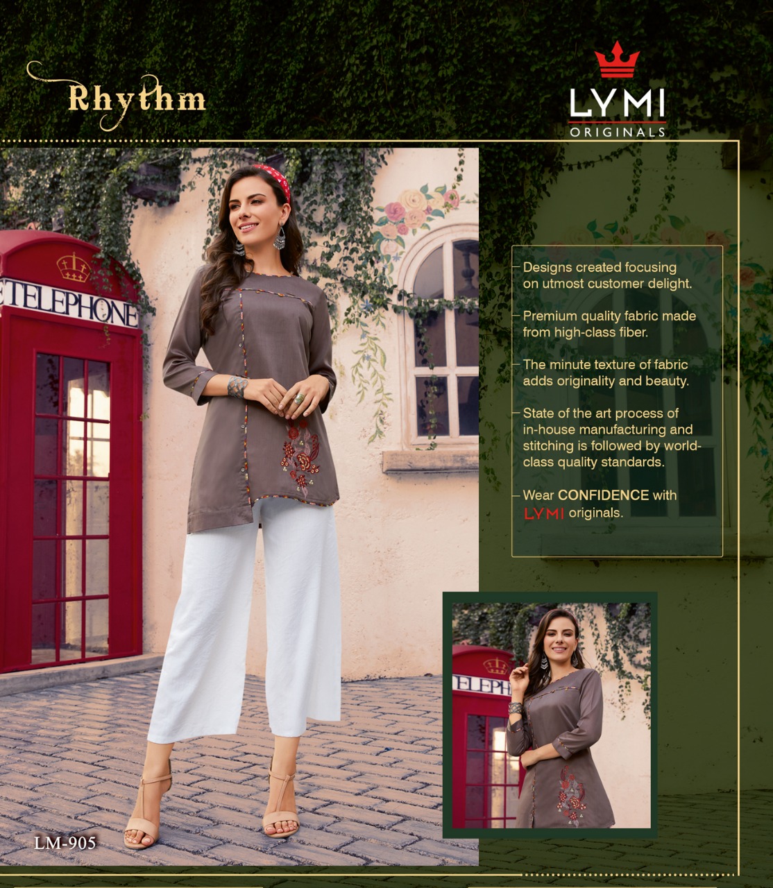 LYMI rhythm collection of heavy muslin top with embroidery work