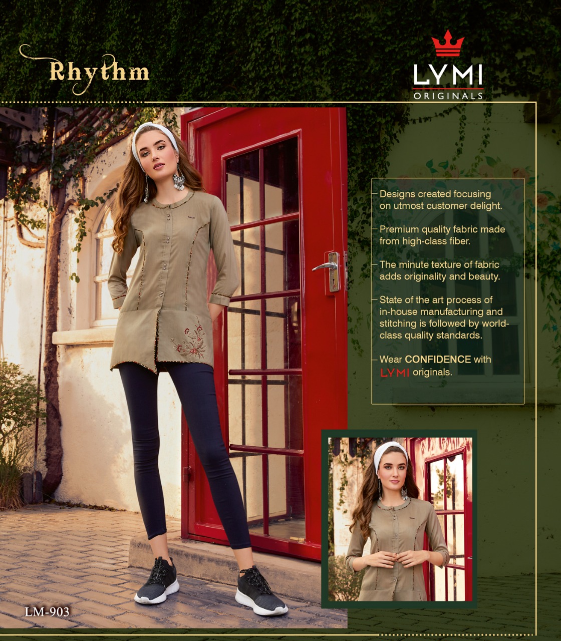 LYMI rhythm collection of heavy muslin top with embroidery work