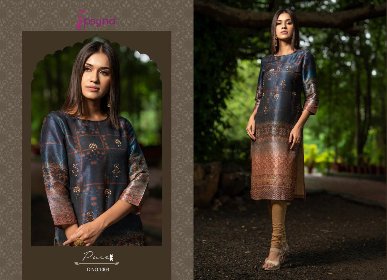 Psyna pure digital printed silk straight kurties festive wear collection