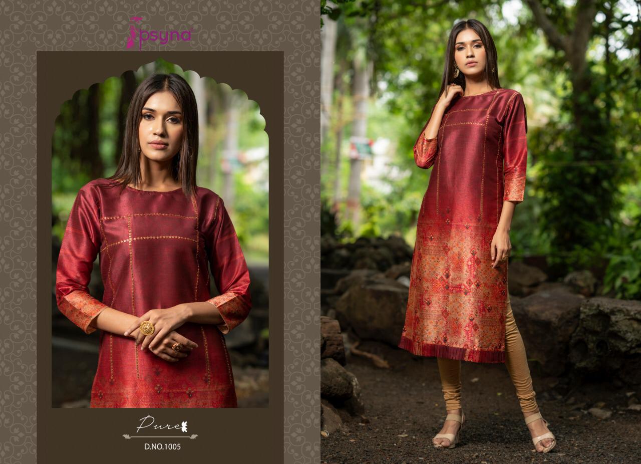 Psyna pure digital printed silk straight kurties festive wear collection