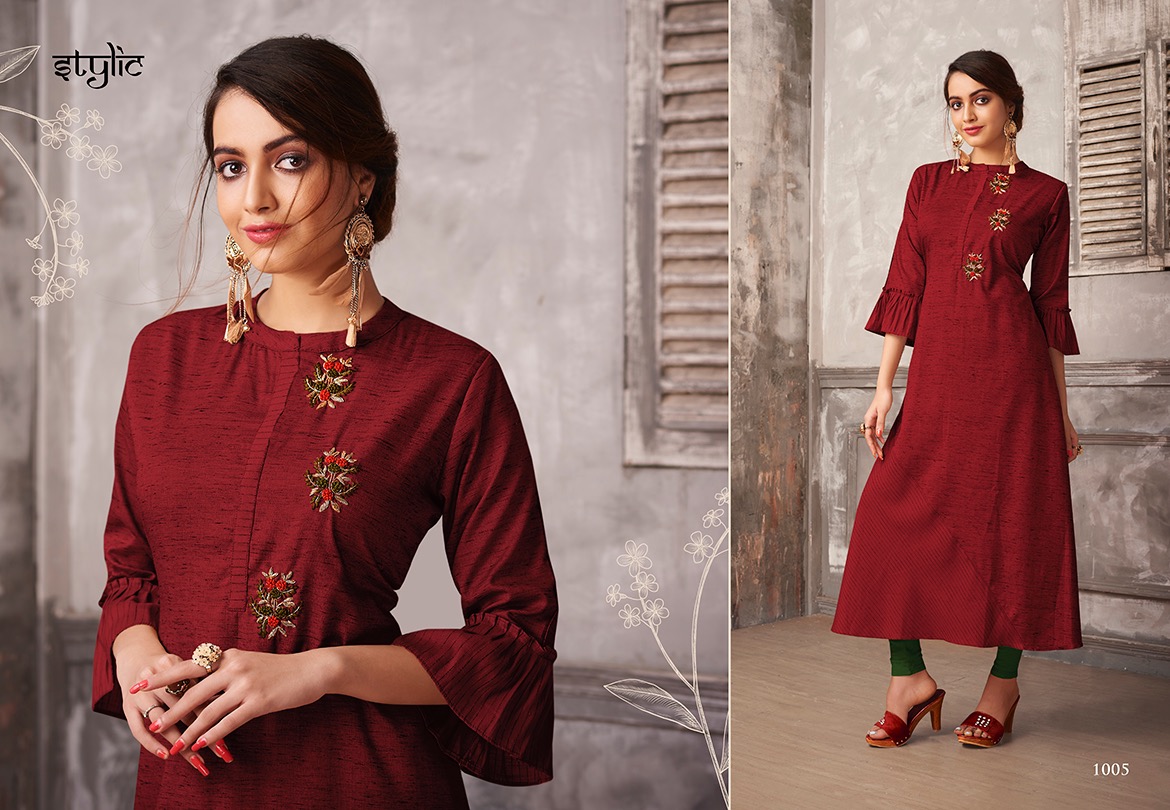 Stylic feel vol 3 beautiful embroidered straight kurties collection at wholesale rate