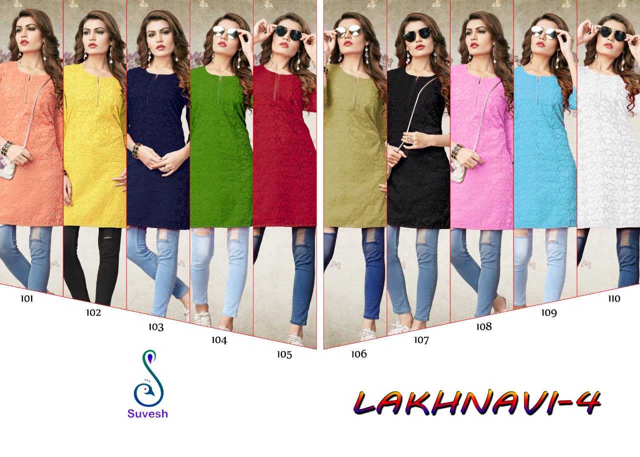Suvesh Lakhnavi vol 4 chikankari embroidered beautiful kurties collection