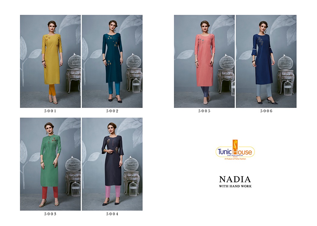 Tunic house neha fashion nadia pure viscose handwork straight kurties dealer