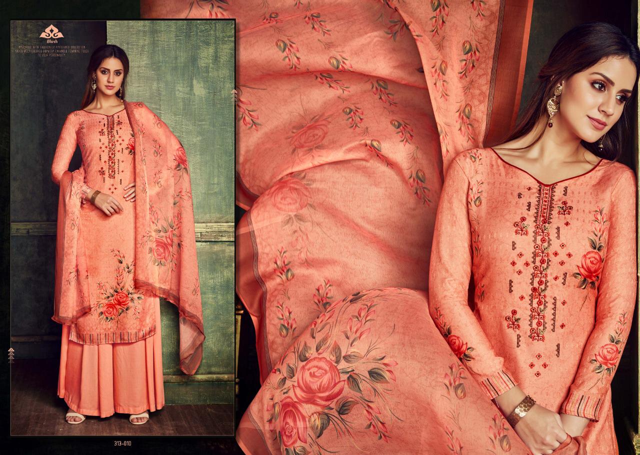 Belliza designer studio Blush pashmina printed winter wear dress material