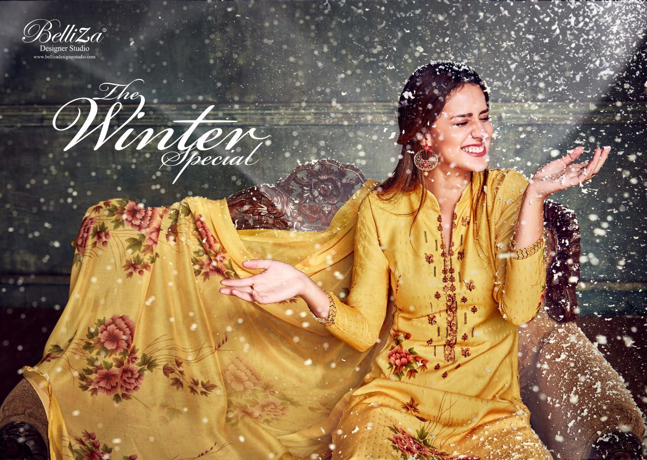 Belliza designer studio Blush pashmina printed winter wear dress material