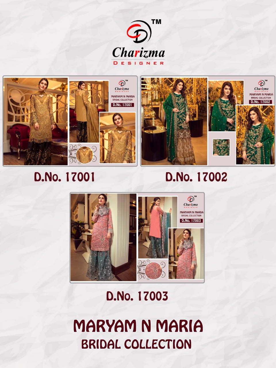 Charizma designer maryam n Maria beautifully designed Embroidered bridal collection Salwar Suits