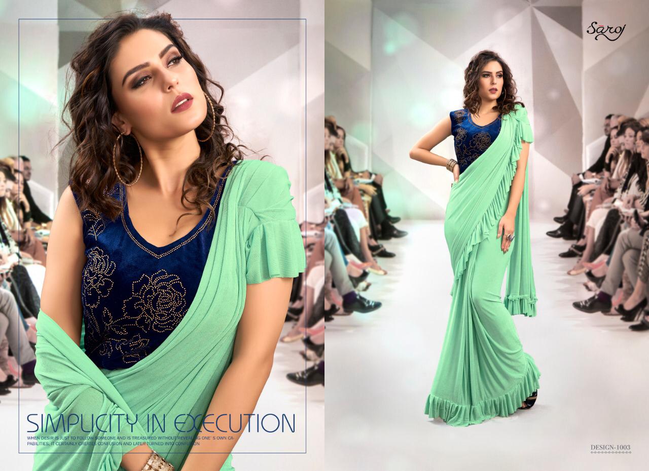 Saroj film fare a step towards glamourous life with Ready made wear sarees in wholesale prices