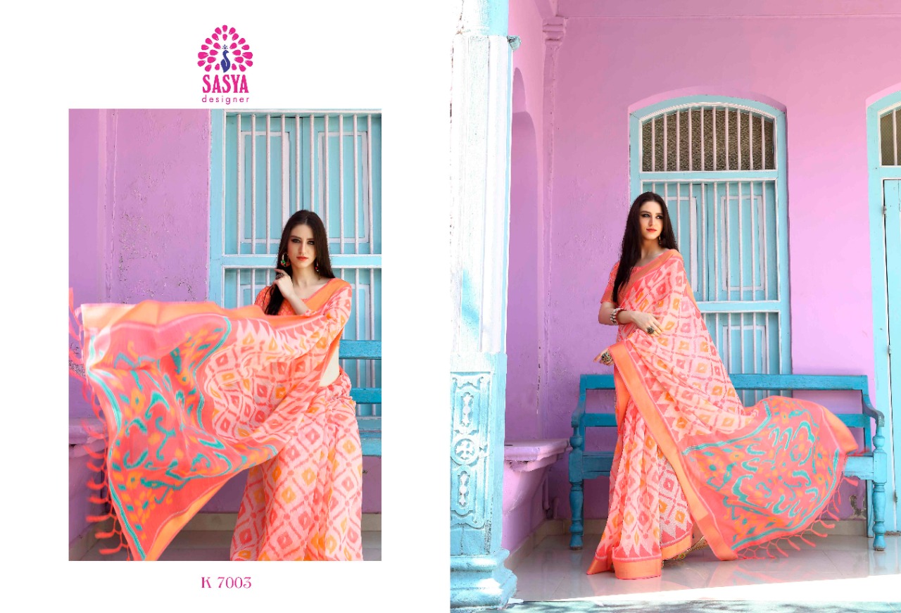 Sasya sumitra amazing look printed sarees with border