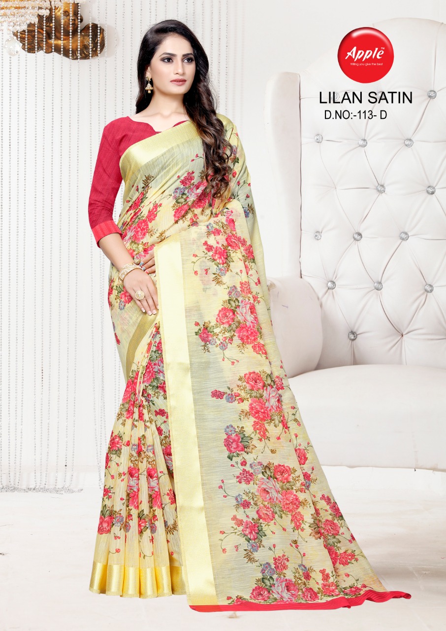 Apple linen satin beautifully designed Sarees in wholesale price