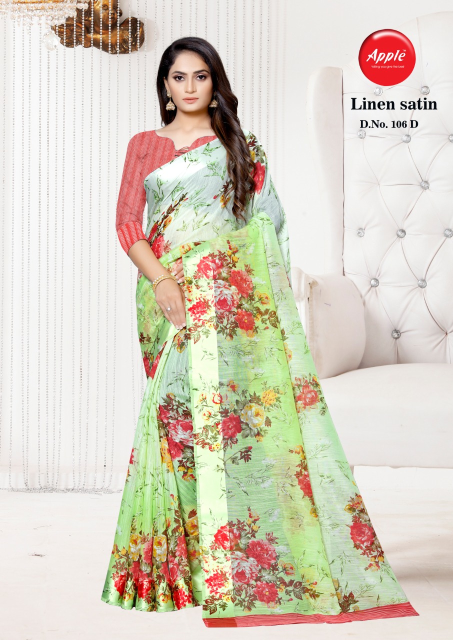 Apple linen satin beautifully designed Sarees in wholesale price