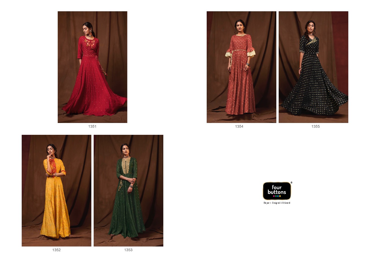 Four buttons gold stunning Classy catchy look wedding collection Kurties in wholesale
