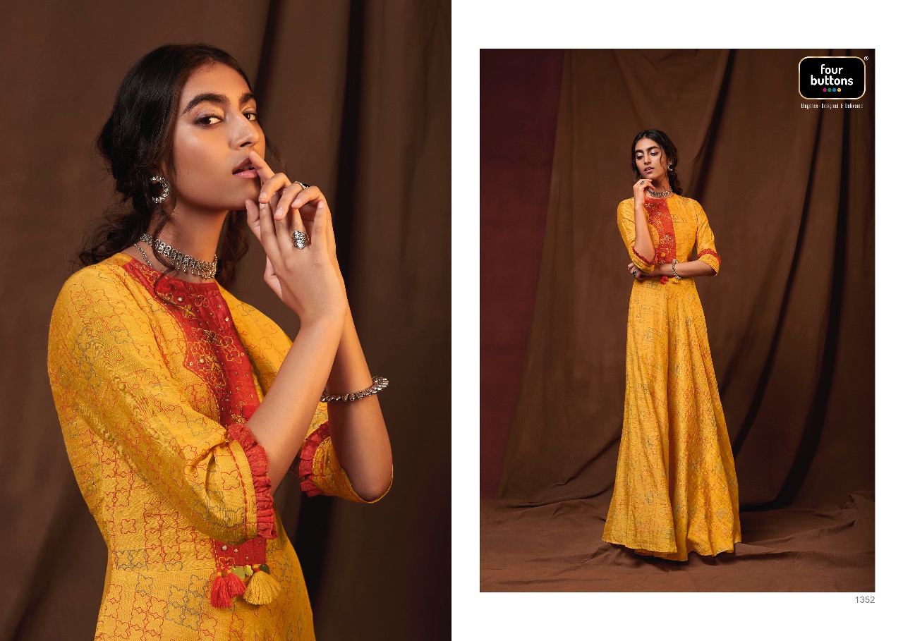 Four buttons gold stunning Classy catchy look wedding collection Kurties in wholesale