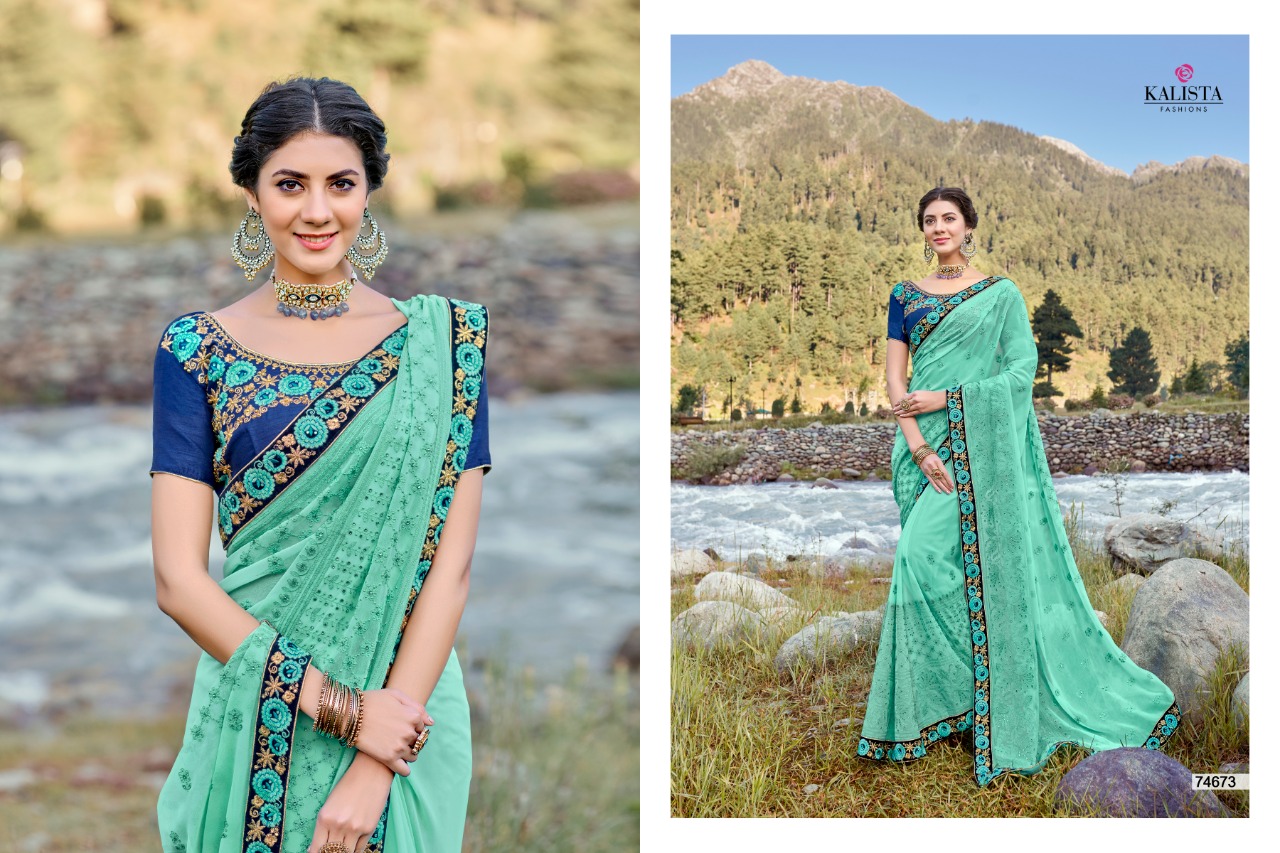 Kalista Fashions heaven gorgeous stylish look Beautifully Designed Embroidered sarees