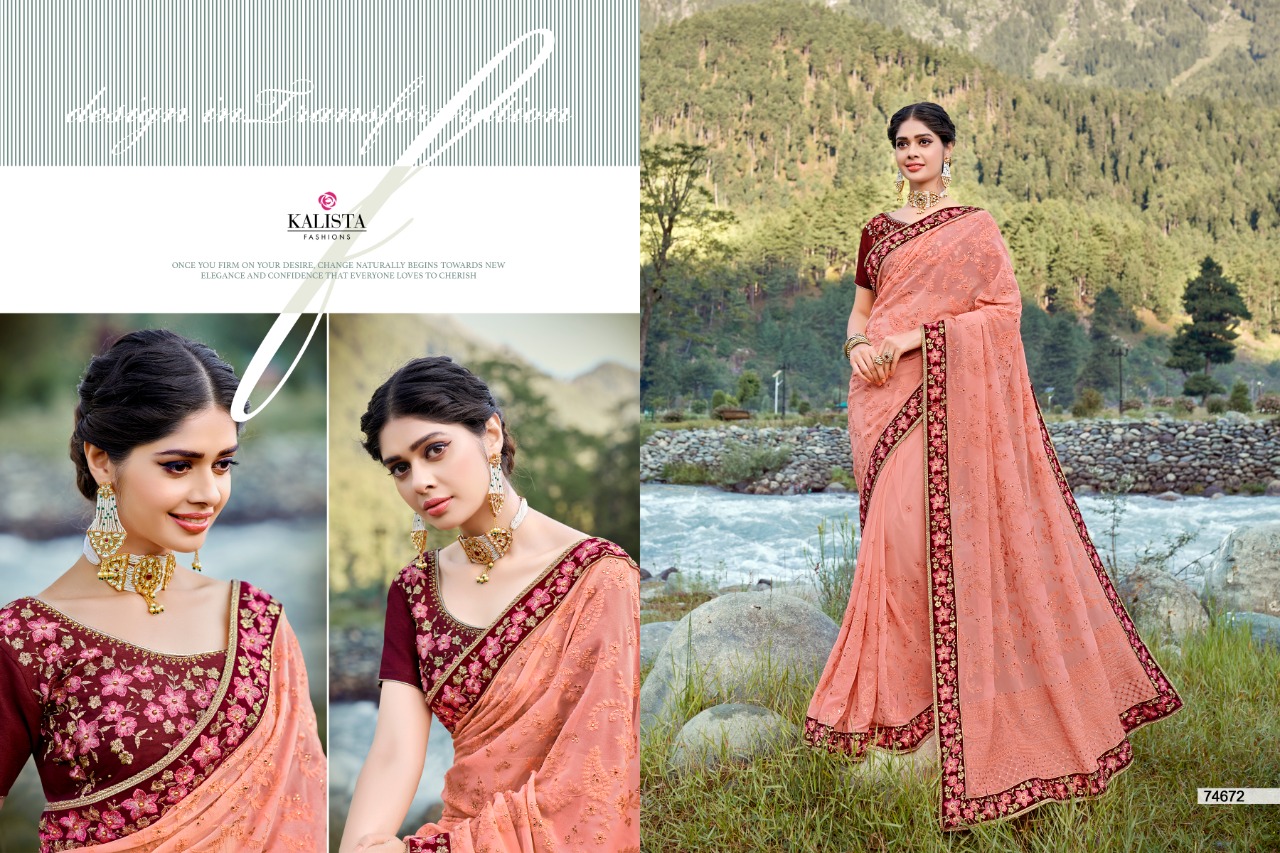Kalista Fashions heaven gorgeous stylish look Beautifully Designed Embroidered sarees