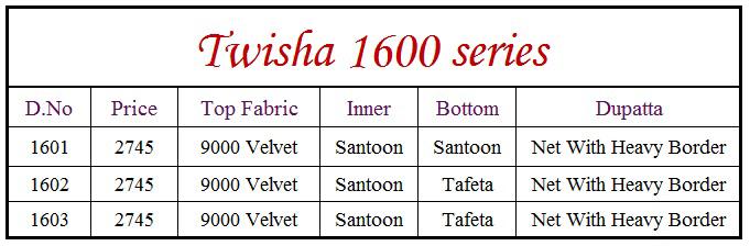 Twisha d.no. 1601-1603 attractive look party wear lehenga