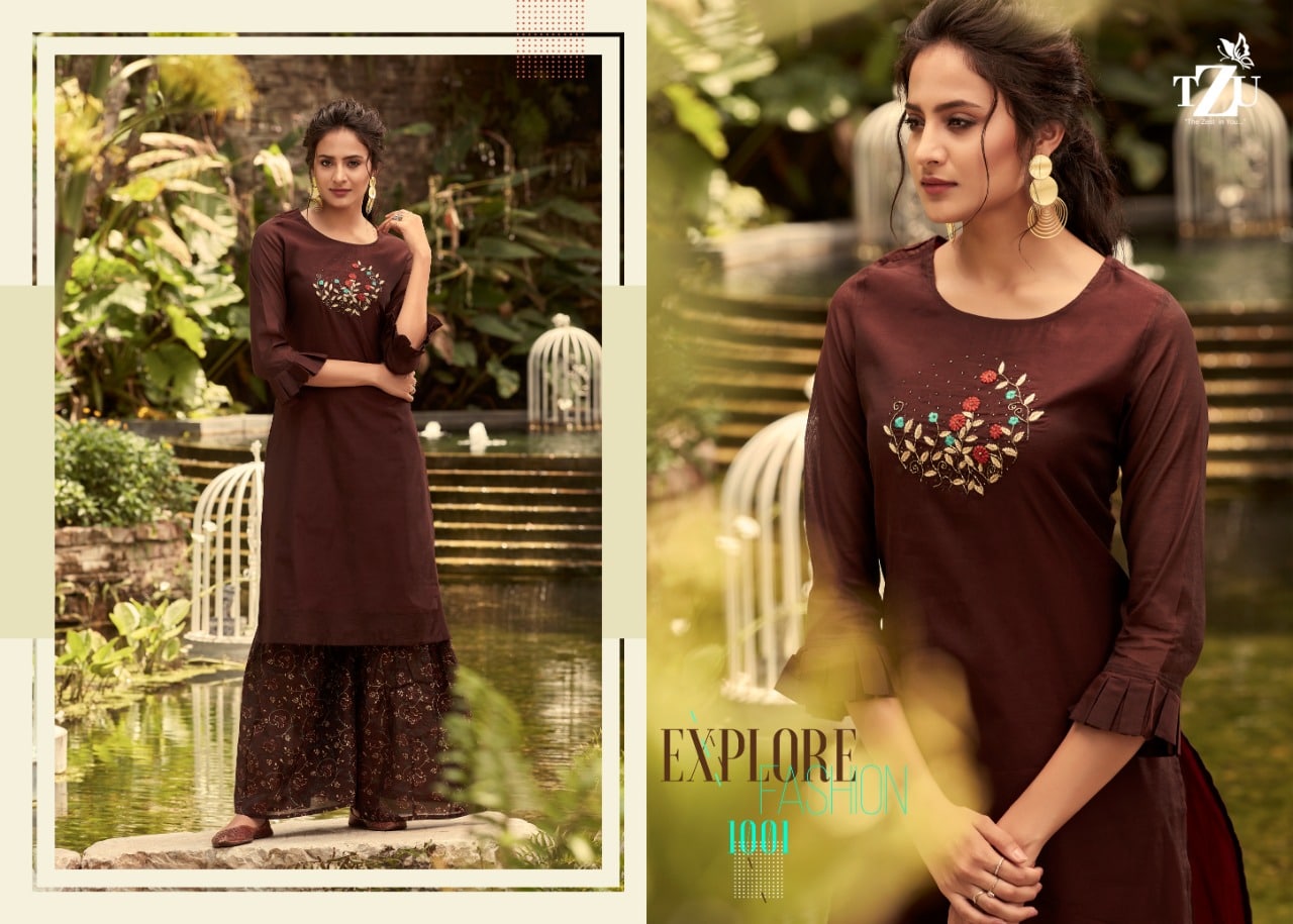 Tzu lifestyle explore designer kurti with plazzo collection at wholesale rate