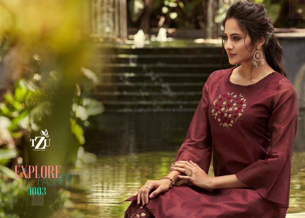 Tzu lifestyle explore designer kurti with plazzo collection at wholesale rate