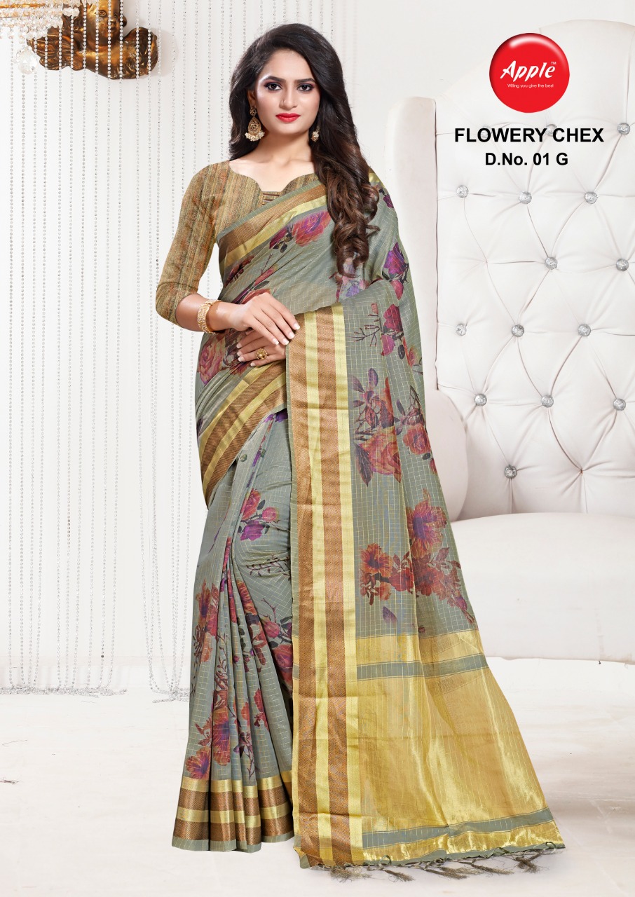 Apple flowery Chex innovative style beautifully designed colorful sarees