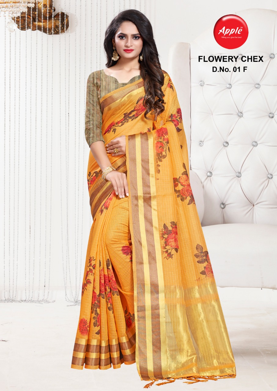 Apple flowery Chex innovative style beautifully designed colorful sarees