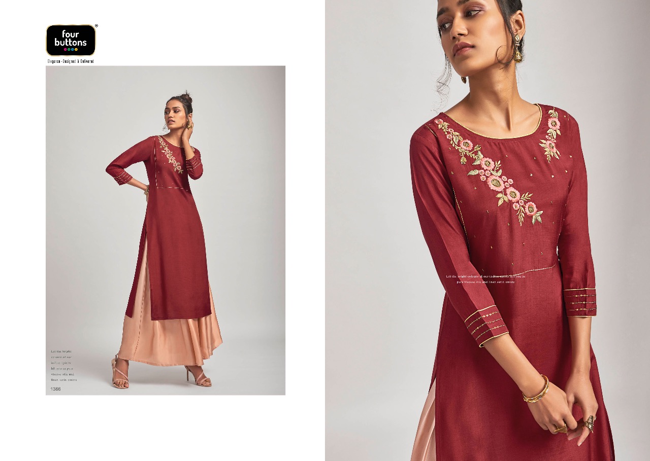 Four buttons raag elegant look beautiful and Stylish look Trendy fits Kurties