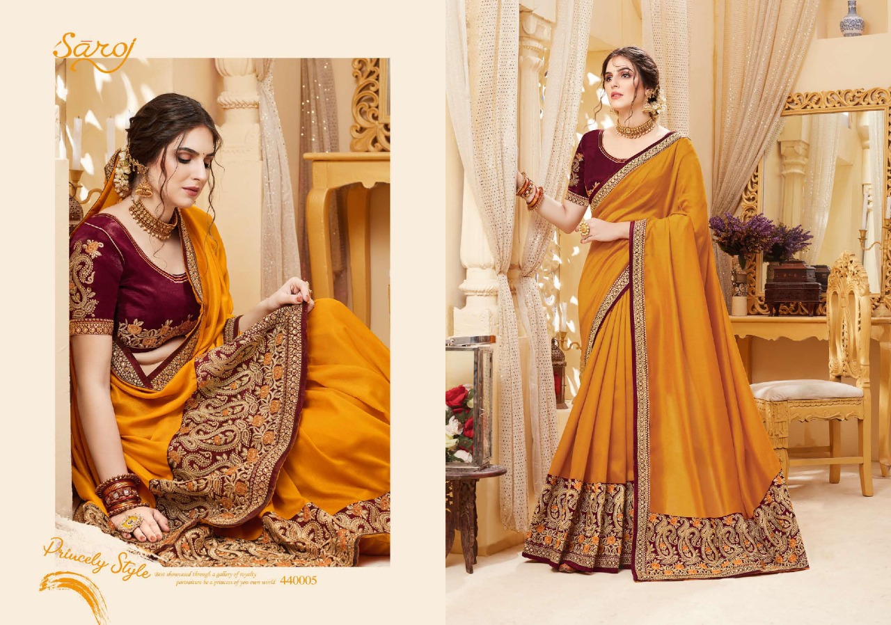 Saroj swayamvar astonishing style elagant look Stylish designed Sarees