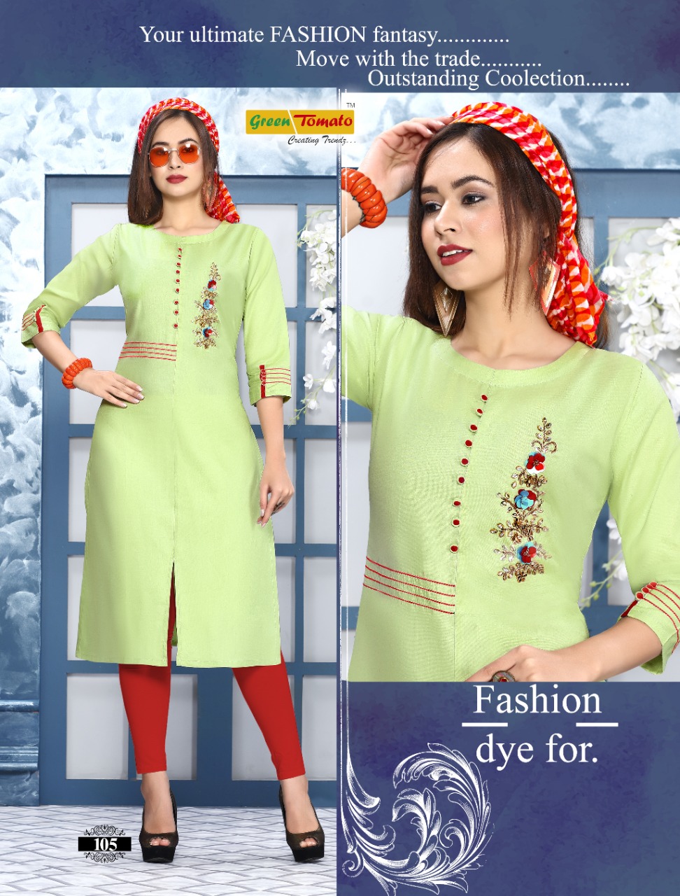 Green tomato Simran classy catchy look Kurties in wholesale