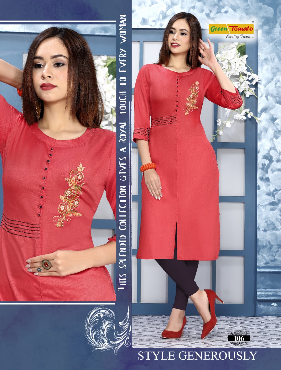 Green tomato Simran classy catchy look Kurties in wholesale